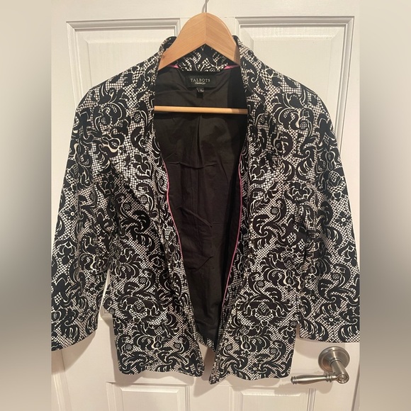 Talbots Black and White Lace-Patterned Jacket Women’s Size 8 - Picture 3 of 6